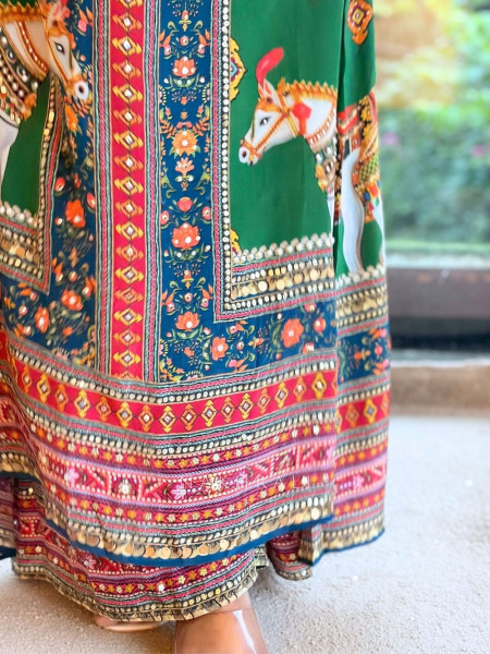 Boho-Chic Polka Long Kurta Pant Set