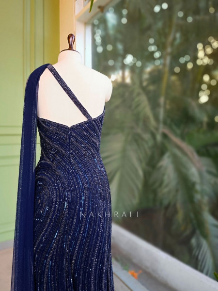 Allure Blue Gown with Cut Dana and Beadwork