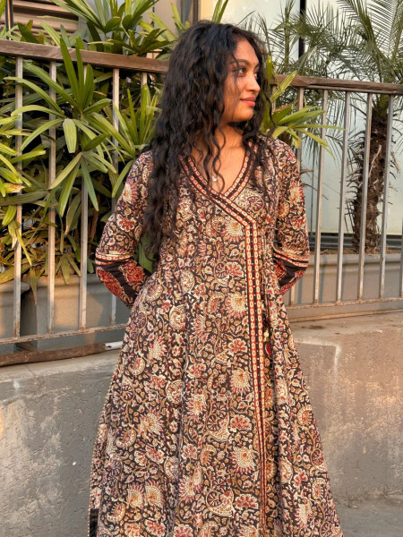 Charvika Black Angrakha Kurta with Ethnic Print