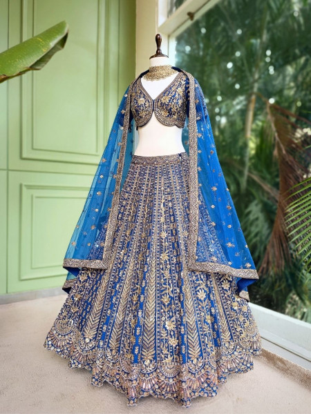 Samaira Blue Sequin and Zari Embroidered Lehenga