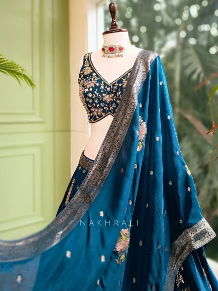 Midnight Flora Blue Embroidered Lehenga