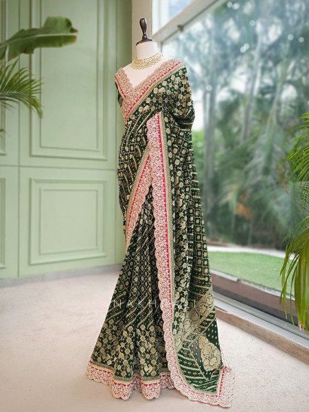 Pranika Green Georgette Saree with Running Blouse Piece