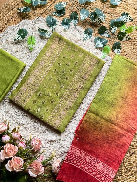Prisha Classic Green Motif Dress Material