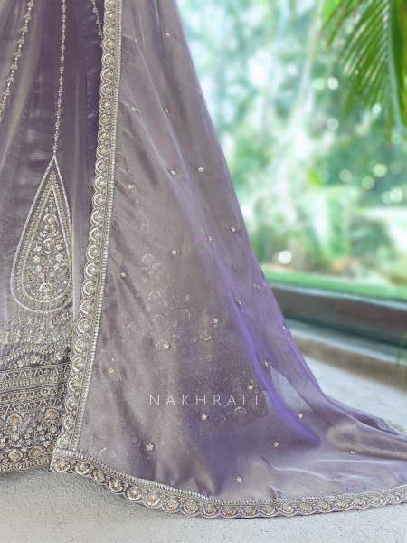 Kritvani Purple Velvet Silk Blend Lehenga Set