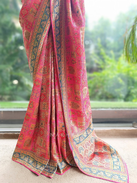Chitralekha Magenta Patchwork Banarasi Silk Saree