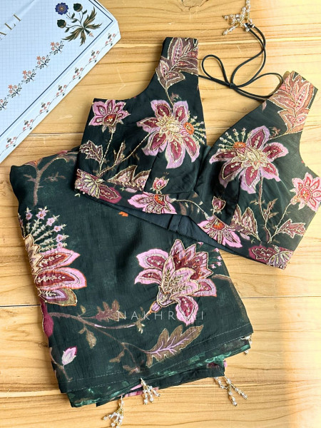 Dahlia Green Organza Saree with Sequin and Cut Dana Work