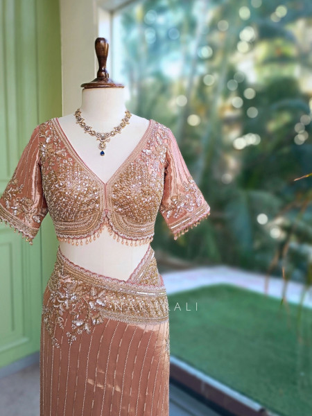 Serenique Peach Shimmer Silk Blend Saree