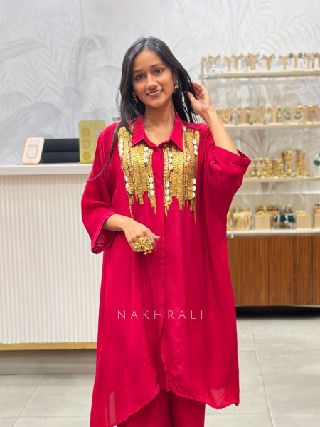 Rivor Red Co-ord Set with Coin Embellishment