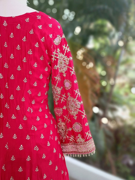 Aarvi Red Anarkali Suit Set with Zari Embroidery and Embellished Dupatta