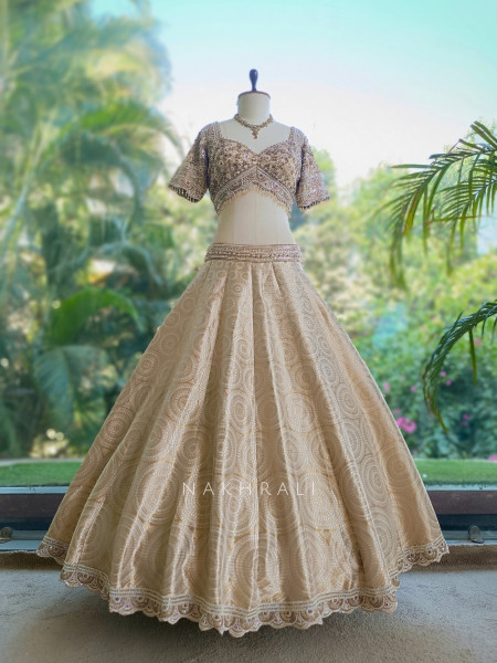 Gauhar-e-Khaas Cream Jacquard Silk Lehenga