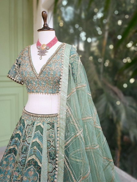 Rivaan Green Lehenga Set with Zari and Sequin Work
