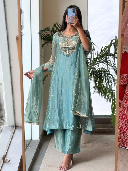 Meadow Mint Sea Green Metallic Anarkali Suit Set