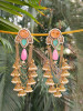 Divya Peach Multi-Stone Dangler Earrings with Pearl Jhumkis