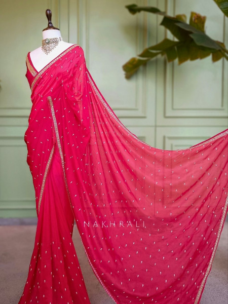Sangini Red Saree Zari Butti Work