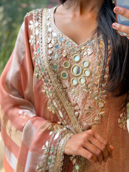 Mehraz Peach Mirror Anarkali Set