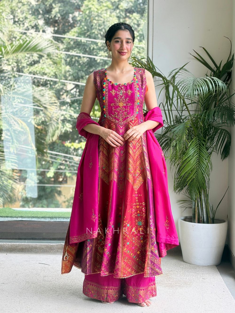 Image of Mayil Multicolor  Banarasi Brocade Silk Blend Anarkali Suit Set