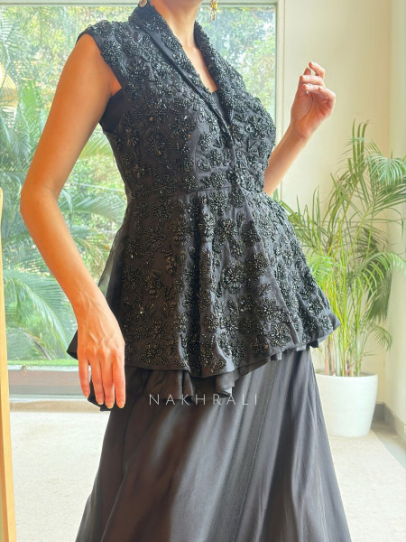 Nishika Black Georgette & Satin Silk Indo-Western Lehenga