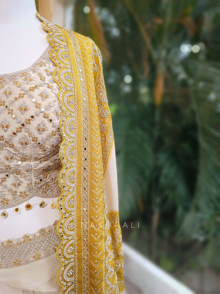 Saanvi Mehendi Green Crop Top Skirt with Embroidered Cape