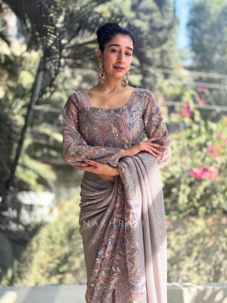 Maria Grey Sequin and Cut Dana Saree Set