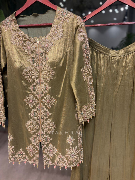 Zareen Green Embellished Kurta Palazzo Set