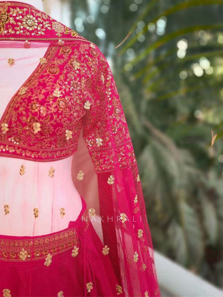 Viraasat Red Silk Bridal Lehenga with Zari Embroidery