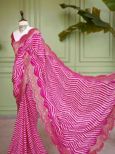 Prathmika Magenta Pure Georgette Saree  Leheriya Gota Patti Work