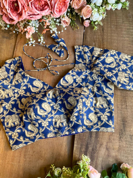 Chandani Blue Cotton Printed Blouse