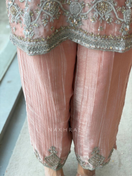 Mrinalini Onion Pink Tissue Silk Suit Set