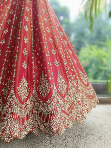 Mashoor Rust Raw Silk Unstitched Bridal Lehenga