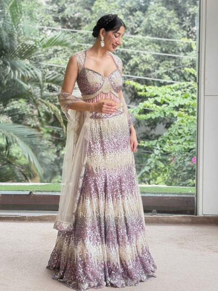 Siren Purple Soft Net, Shimmer Mesh Lehenga Set