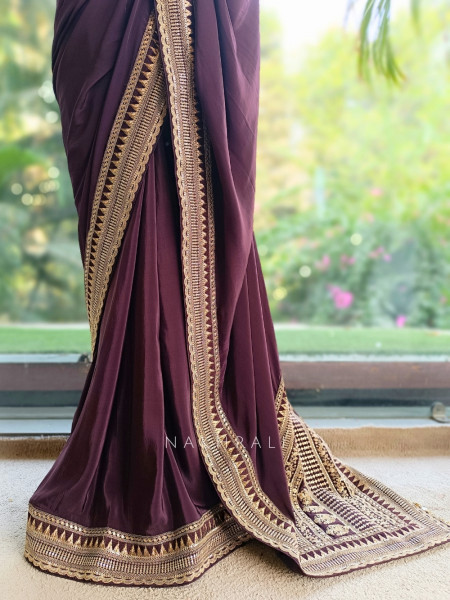 Surmai Shaan Brown Designer Saree with Readymade Blouse