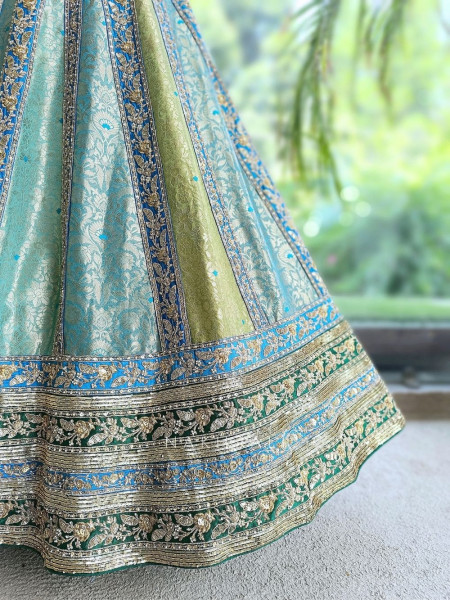 Cerulean Sea Green Benarasi Silk Brocade Lehenga Set