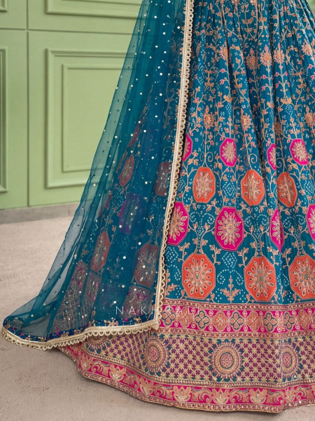 Gulaal-e-Firdaus Rama Green Lehenga Set Embroidery & Mirror Work