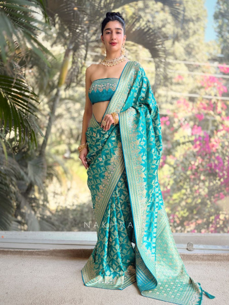 Aarvika Rama Green Banarasi Brocade Saree with Woven Motifs