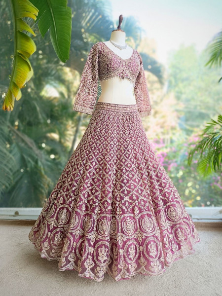 Virel Regal Wine Lehenga Set with Zari and Stone Work