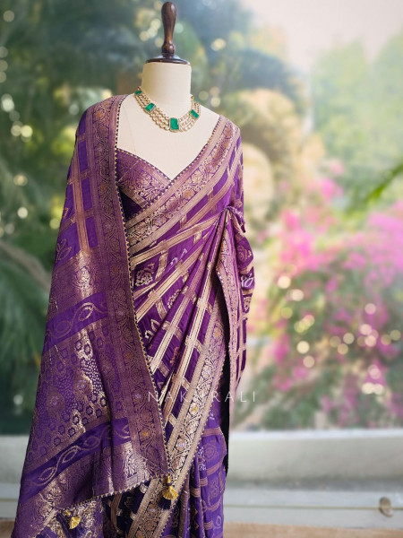 Rangriti Purple Bandhani Saree with Gota Border