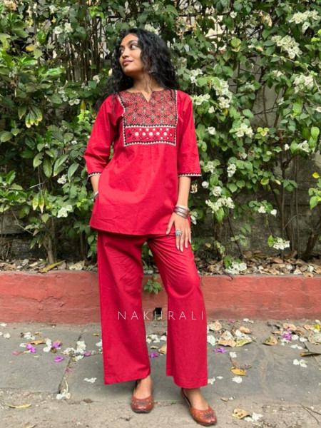 Kriti Red Cotton Co-ord Set