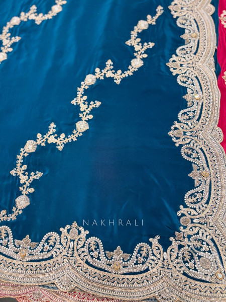 Gulrukh Teal Blue Hand-Embroidered Saree Set