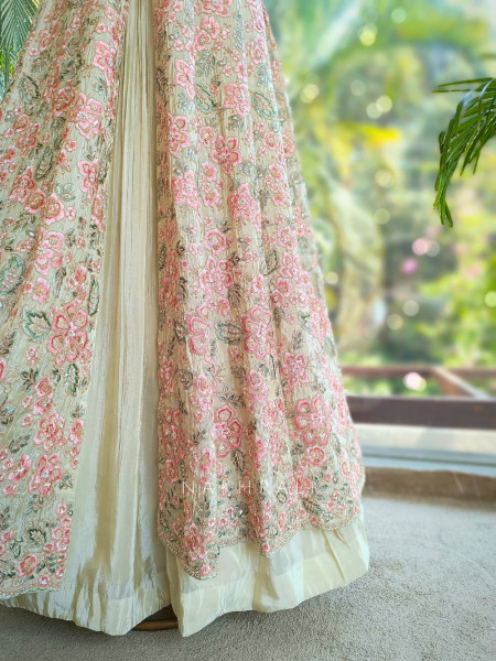 Vyona Cream Indo Western Lehenga with Thread Sequin Work