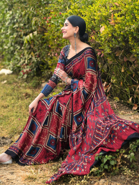 Neerja Red Modal Silk Printed Saree