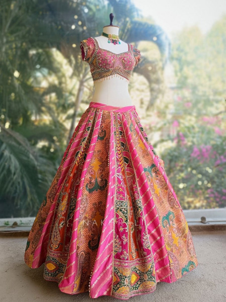 Elvaira Magenta Lehenga Set with Multicolor Patchwork and Sequin Embroidery