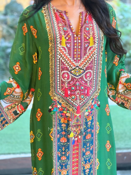 Boho-Chic Polka Long Kurta Pant Set