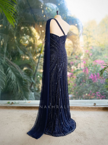Allure Blue Gown with Cut Dana and Beadwork