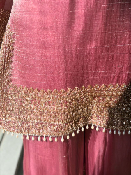 Zoya Pink Tissue Suit Set with Zari Work