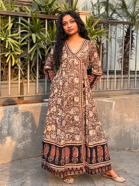 Charvika Black Angrakha Kurta with Ethnic Print