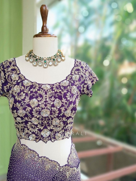 Noorwyn Purple Saree with Cut Dana Sequin Work