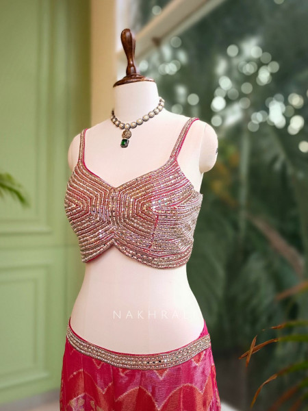 Anaya Magenta Palazzo Set with Mirror & Cut Dana Work