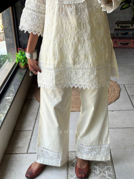 Mirelle Cream Co-ord Set with Lace Embroidery