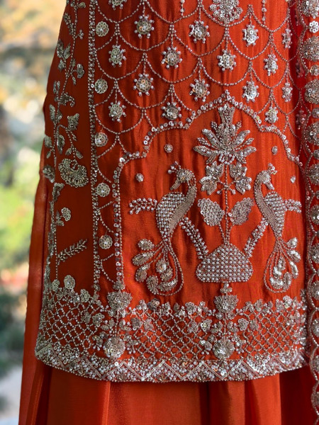 Brivya Orange Georgette Sharara Suit Set with Sequin Zari Work