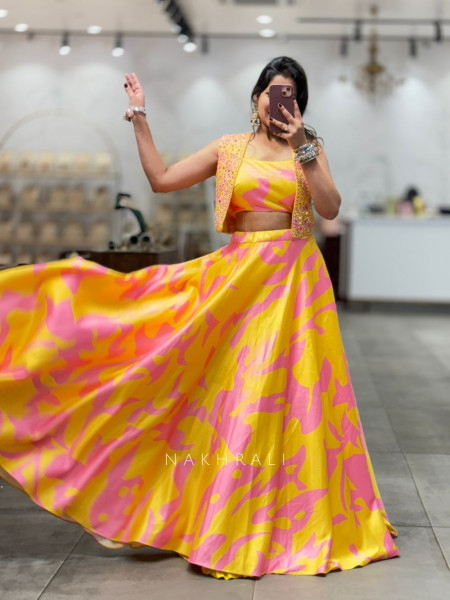 Sunshine Glow Yellow Indo-Western Lehenga with Jacket